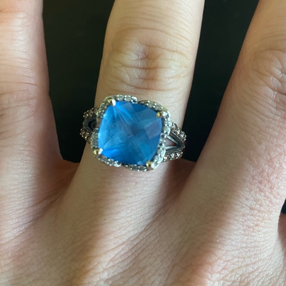 LeVian Blue Topaz (SZ 6.75-7.0) 14 K White Gold Ring - Picture 2 of 6